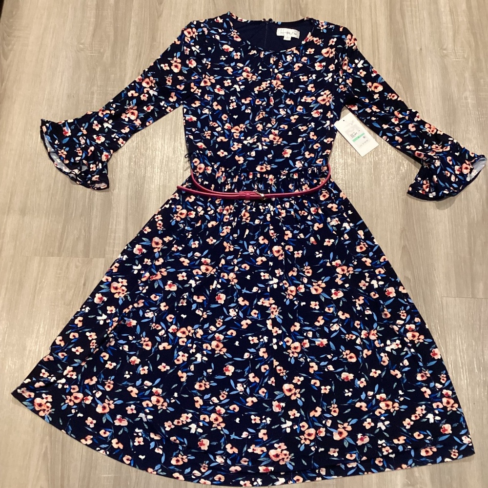 Harper Rose Floral Belted A-Line Dress, size 8